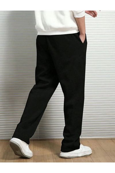 EXSPORT Pantaloni de trening negri cu picioare drepte pentru bărbați