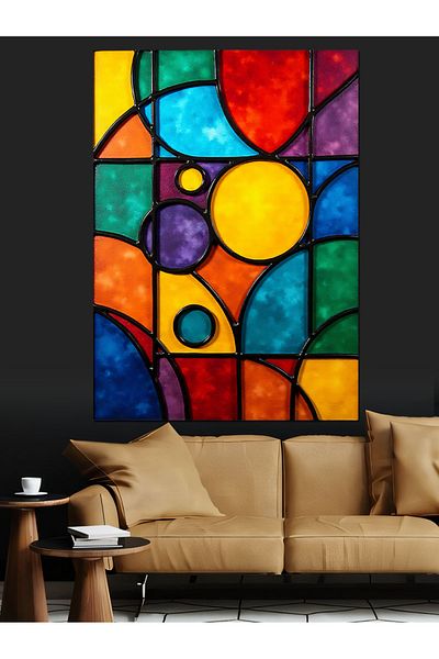 Tablomega Pânză decorativă din sticlă geometrică colorată - MDF Lemn