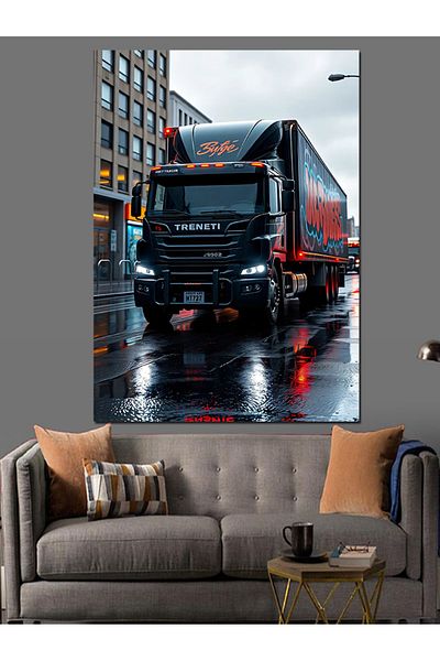 Tablomega Canvas Decorativ Design Black Truck in Rain - Tablou din lemn MDF