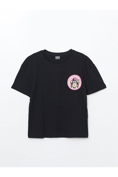 LC Waikiki Crew Neck Nostalgic Monkey Printed Short Sleeve Girls' T-Shirt