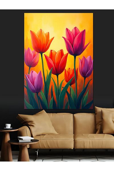 Tablomega Pânză Decorativă Lalele Roz - Lemn MDF