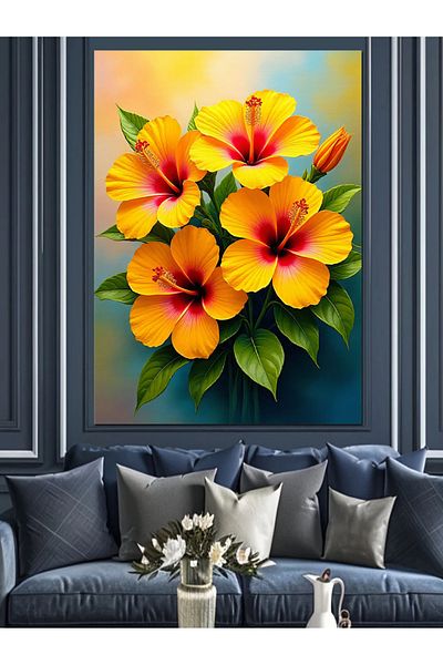 Tablomega Pânză decorativă cu flori de hibiscus tropical - Lemn MDF