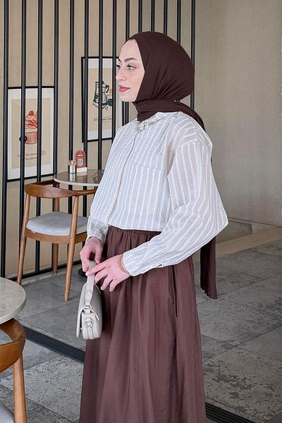lamelif Κρέμα για ριγέ μουσουλμανικό πουκάμισο Carla
