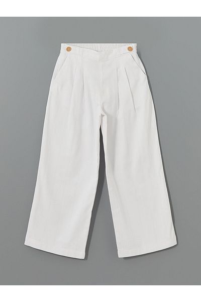 LC Waikiki White Elastic Waist Linen Blended Girls' Trousers