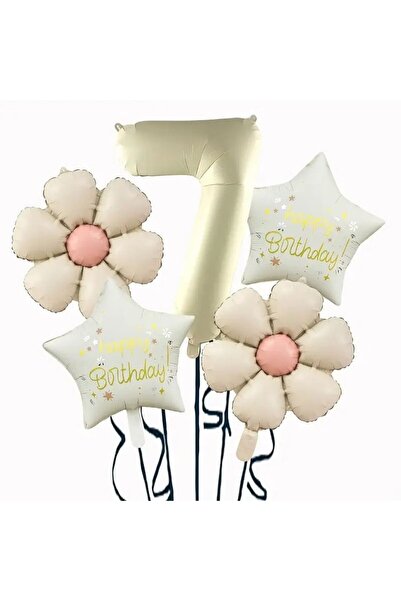parti sürprizi Cream Daisy 7 Years Old Happy Birthday Star Number Foil Balloon Set