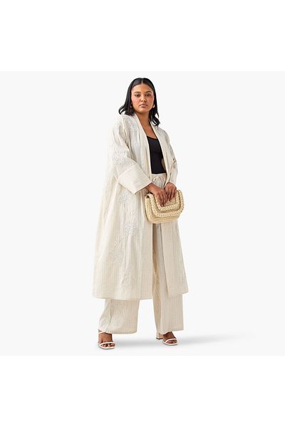 Ulla Popken Plus Size Ulla Popken Applique Detail Open Front Longline Shrug