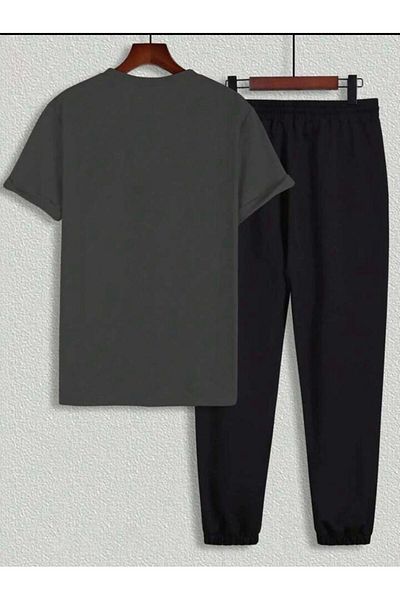 SKYLİGHT Oversize Smoked T-Shirt - Crew Neck, Black Jogger Sweatpants Set