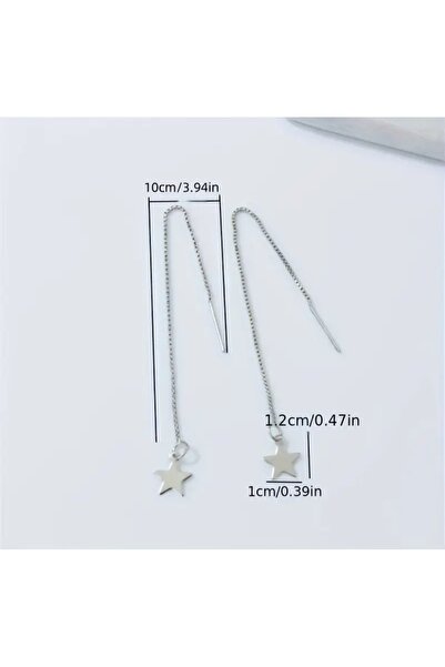 TakıConcept Yıldız Detaylı Yılan Zincir Küpe, Kadın Küpe, Uzun Küpe