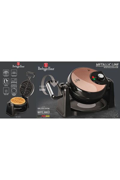 Berlinger Rotary waffle maker for 4 waffles with stand Rosegold Metallic Line