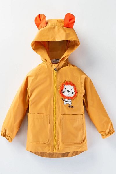 DeKuBaby Children-Baby Coat Raincoat with Cute Lion Figure, Backpack, Cotton Lining, Ears, Hood