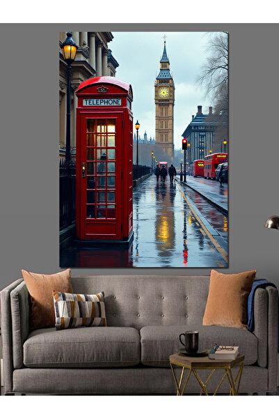 karizmart London Red Phone Booth Canvas Decorativ - MDF Lemn
