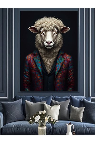 Tablomega Pânză decorativă Oaie în Costum - Lemn MDF
