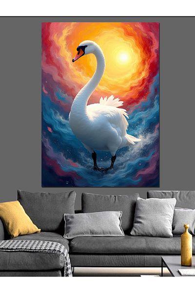 Tablomega Canvas Decorativ Lebădă și Lac de Mist - Lemn MDF