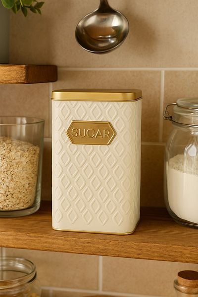 Arma House 1 Piece Seersucker White & Bronze Metal Candy Jar 1.5 Lt