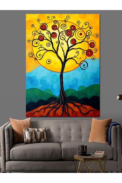 Tablomega Διακοσμητικός καμβάς Yellow Tree And Sun - Ξύλινος Τραπέζι MDF