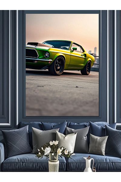 Tablomega Pânză decorativă pentru mașină sport clasică verde - pictură din lemn MDF