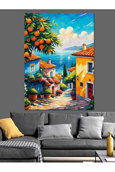 Tablomega Διακοσμητικός καμβάς Tropical Mediterranean Village - Ξύλινος πίνακας MDF