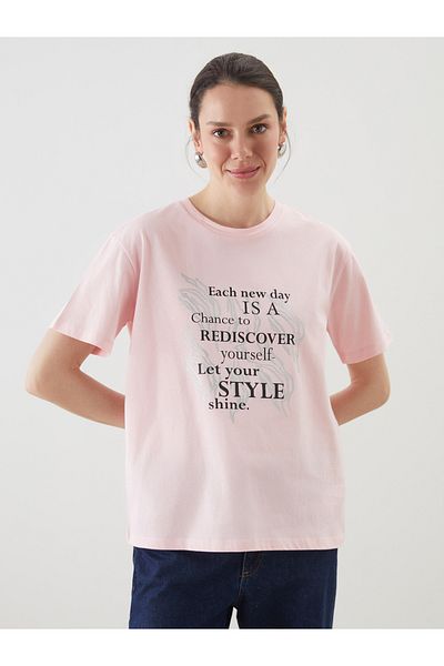 LC Waikiki Γυναικείο μπλουζάκι με στάμπα Crew Neck