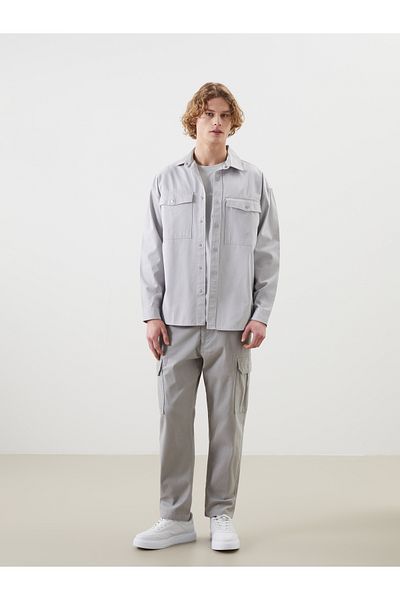 LC Waikiki Pohodlná pánská košilová bunda Gabardine s dlouhým rukávem
