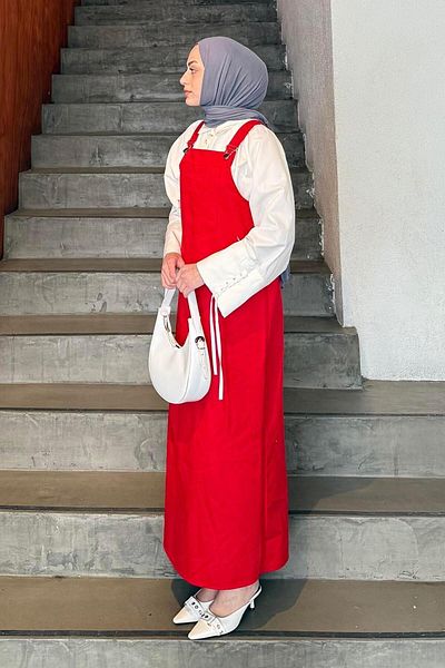 lamelif Φόρεμα με τσέπη καγκουρό - Hijab Claret Red