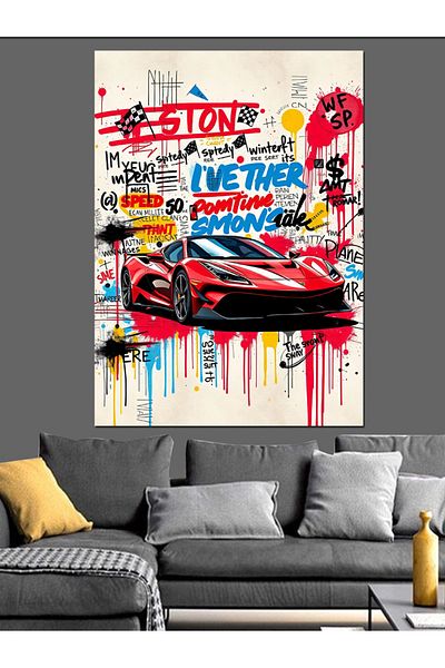 Tablomega Pânză decorativă cu graffiti pentru mașină colorată - pictură din lemn MDF