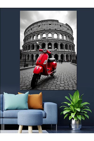 Tablomega Pânză decorativă Colosseum și Vespa roșie - Lemn MDF