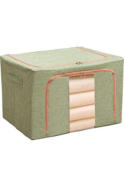 Flippy Foldable Storage Box 24 L, Cotton-Linen, 40x30x20 cm, Front Window, Double-Zip Doors, Green