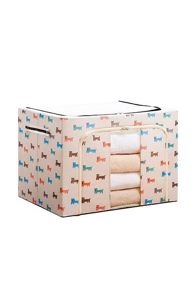 Flippy Storage Box 24 L, Canvas 40x30x20 Cm, Metal Frame, Plastic Base Support Beige Puppy Print