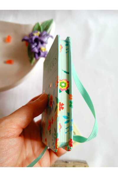 ENEFENDİ Notebook Note Memory Gift Girl Child Young Striped 80 Sheets A7 Pocket Size Patterned Elastic Closure Green