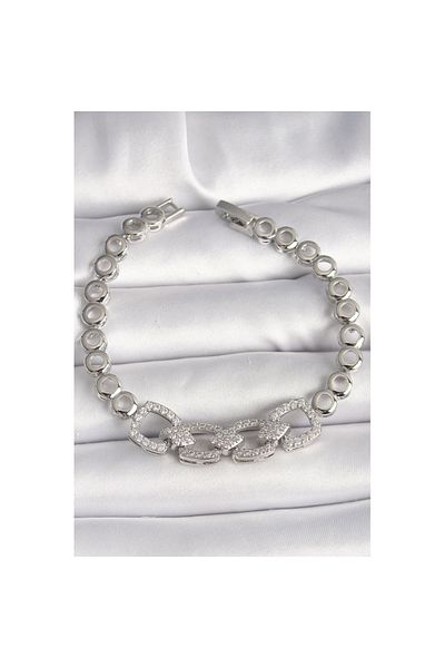 Skygo Brass Silver Color Zircon Stone Circle Chain Model Women's Bracelet - Tj-Bb6843