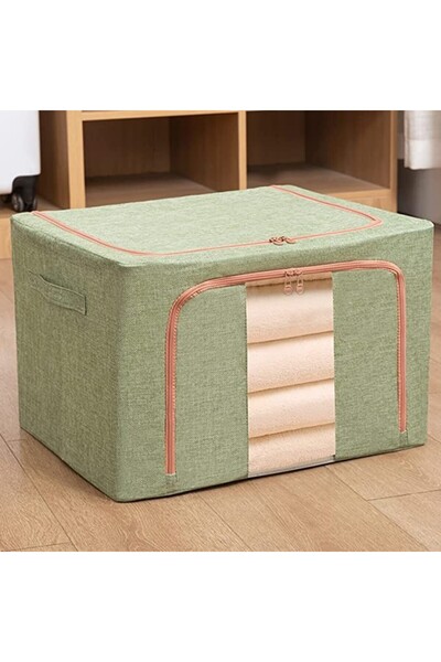 Bibilel Foldable Storage Box, Flippy, 24 L, Cotton and Linen, 40x30x20 cm, Front Window, 2 Doors