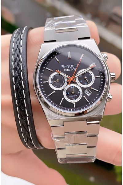 Ferrucci Brand Silver Color Steel Cord Inner Functions Active Steel Men's Wristwatch - with Bracelet Gift