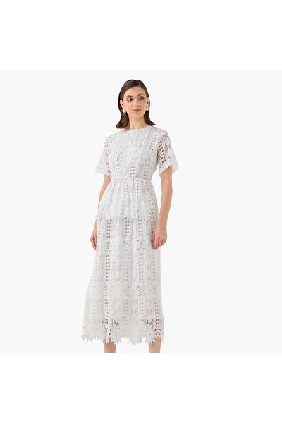 2Xtremz 2Xtremz Lace Textured A-line Dress with Round Neck and Short Sleeves