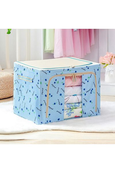 Flippy Foldable Storage Box 66 L, 50x40x33 cm Metal Frame, Plastic Base, Blue Cherry Print