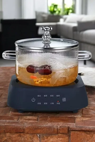 morponi Borosilicate Glass Metal Frame Glass Lid 2000 ml Glass Pot with Teddy Bear Figure