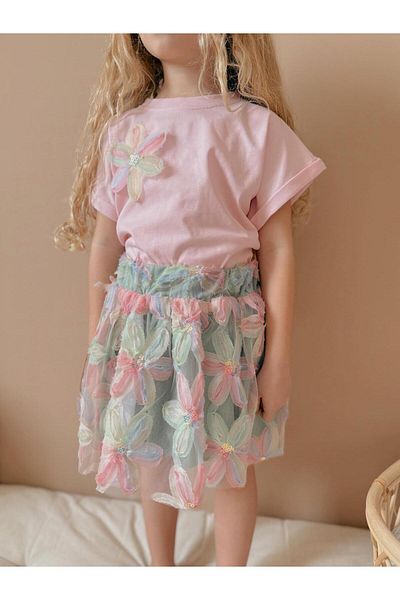 YİGİT BUTİK Yigit Butik Floral Patterned Skirt Girl's Bottom Top Set