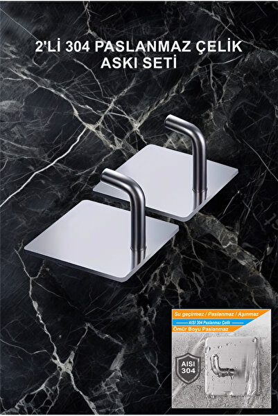 CGS Home 2'li Kendinden Yapışkanlı Paslanmaz Banyo Askısı / Mutfak Askısı / Havlu Askısı / Havluluk