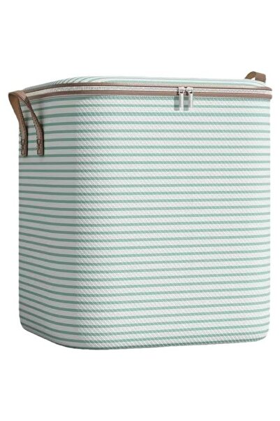 Flippy Foldable Storage Box with Zipper, Reinforced Handle, 50x40x50 cm, 100 L, Green Stripes