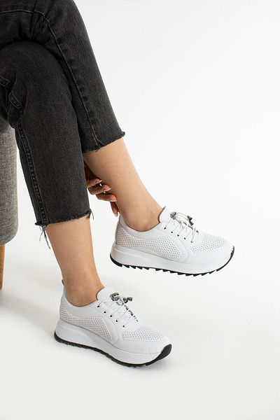 Getcho Pantofi sport albi respirabili din piele naturală pentru femei Bacha - pantofi de zi cu zi confortabili cu talpă ortopedică