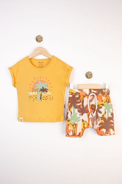 Miniworld Summer Tropical Pattern Printed Short Sleeve Shorts 2-Piece Baby Girl Set