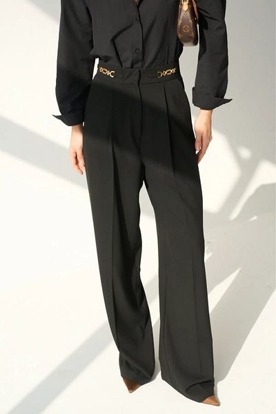 My Blog Black Accessory Detailed Palazzo Trousers - 251008