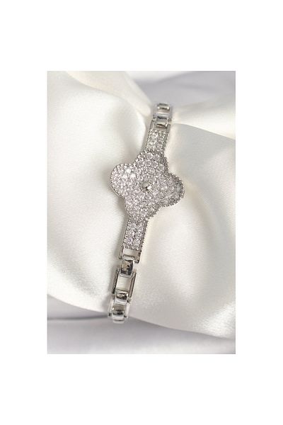 Skygo Brass Silver Color Zircon Stone Clover Model Women's Bracelet - Tj-Bb6845