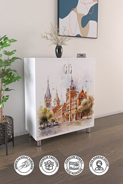 Victor Vallery Lala Magosa Beyaz 4 Raflı Ayakkabılık Antre Hol Çok Amaçlı Aya...