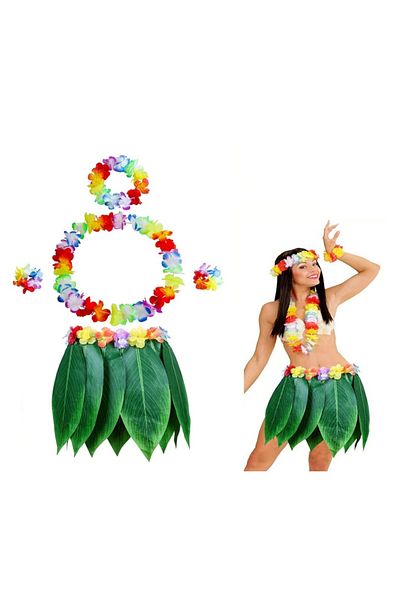 Skygo Adult Hawaiian Costume Set - Leaf Skirt & Hawaiian Set - 5 Pieces