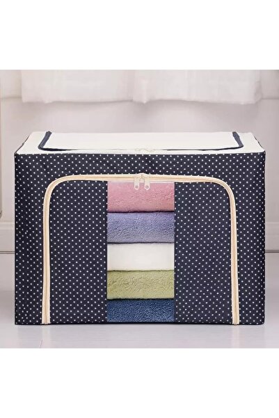 Flippy Foldable Storage Box, 66 L, Oxford Fabric, 50x40x33 cm, Polka Dot, Navy Blue
