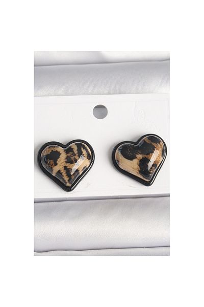 Skygo Brass Black Color Leopard Pattern 3D Heart Model Women's Earrings - Tj-Bkp10344