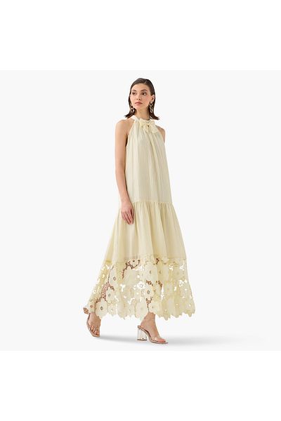 2Xtremz Lace Textured Sleeveless Maxi Dress with Bow Detail