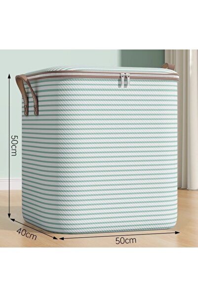 Flippy Foldable Storage Box with Zipper, Reinforced Handle, 50x40x50 cm, 100 L, Green Stripes