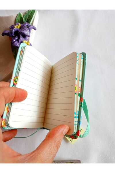 ENEFENDİ Notebook Note Memory Gift Girl Child Young Striped 80 Sheets A7 Pocket Size Patterned Elastic Closure Green