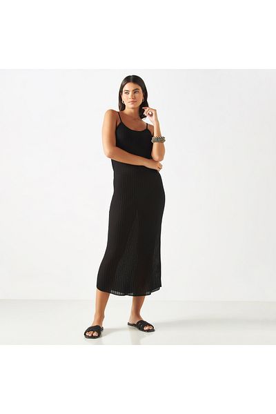 FAV Textured Sleeveless Dress with Spaghetti Shoulder Straps